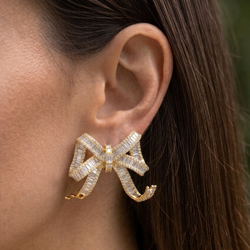 Aretes moños XL en dorado, chapa de oro 14k - Lavanda, detalle