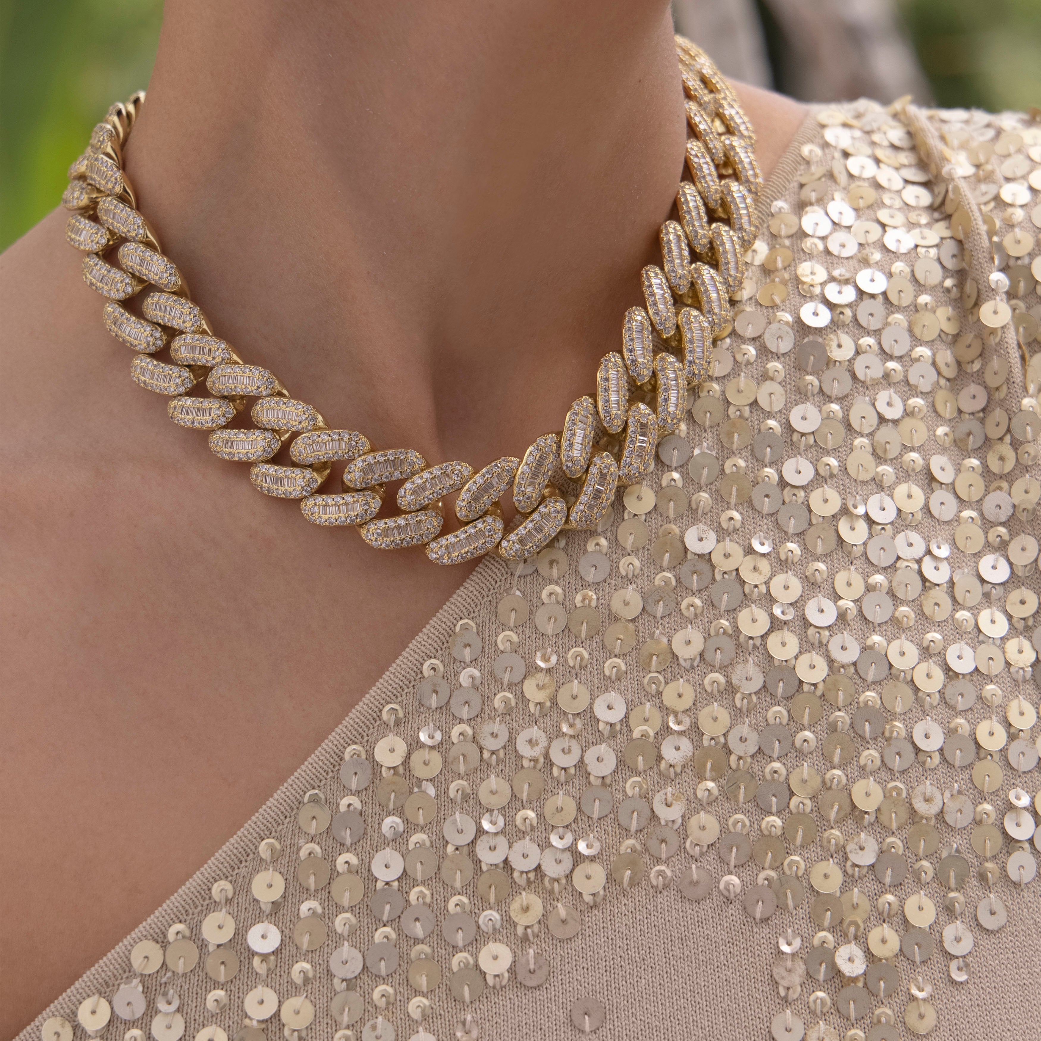 Gargantilla cadena cubana 25mm en dorado, chapa de oro 14k - Lavanda, detalle
